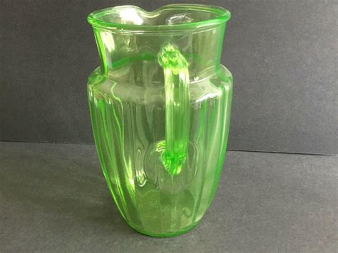 Vintage Uranium Green Depression Glass Pitcher. Vaseline, Uranium Glass ...