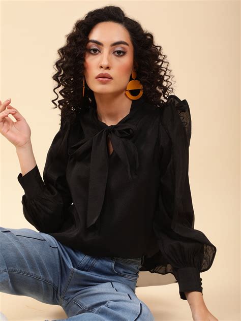 Women Keyhole Neck Full Sleeve Blouson Top