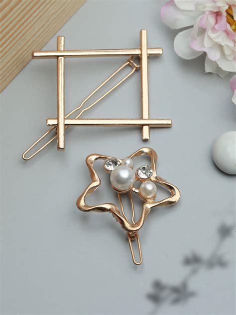 Rose Gold Pearl & American Diamond Floral Hair Pin Set – Priyaasi