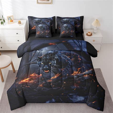 Cheetah Bed in a Bag Queen Comforter Set 7 Piece,Black Leopard Print ...
