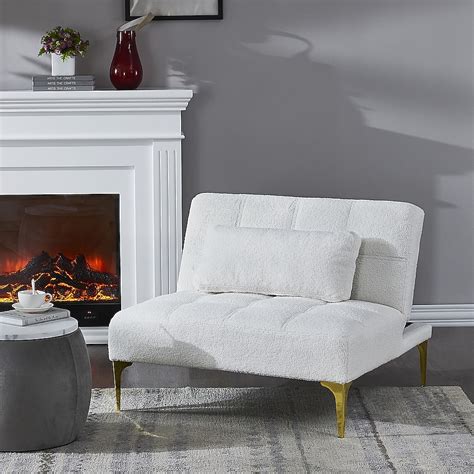 BESTCOSTY White Convertible Sofa Bed Futon with Gold Metal Legs Teddy ...