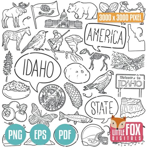 IDAHO State Symbols. American State Clipart. Idaho Falls Boise Icons ...