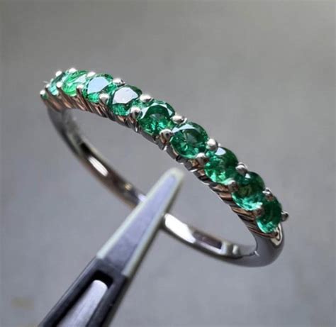 Emerald Eternity Ring, Emerald Half Eternity Ring, Emerald Wedding Band ...