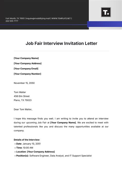 Free Job Fair Invitation Letter Template to Edit Online