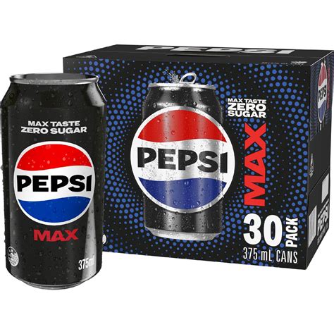 Pepsi Max No Sugar Cola Soft Drink Cans Multipack 375ml X 30 Pack ...
