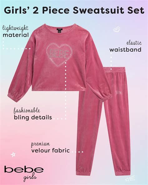 bebe Girls Jogger Set – 2 Piece Bling Velour Crewneck Long Sleeve Shirt ...