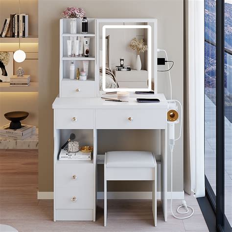 Homy Casa MUVNT Ivory Cream 29.2 in Small Makeup Vanity with Sliding ...