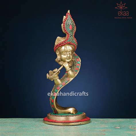 Brass Modern Krishna Idol Playing Bansuri in Stonework – Ekaa Handicrafts