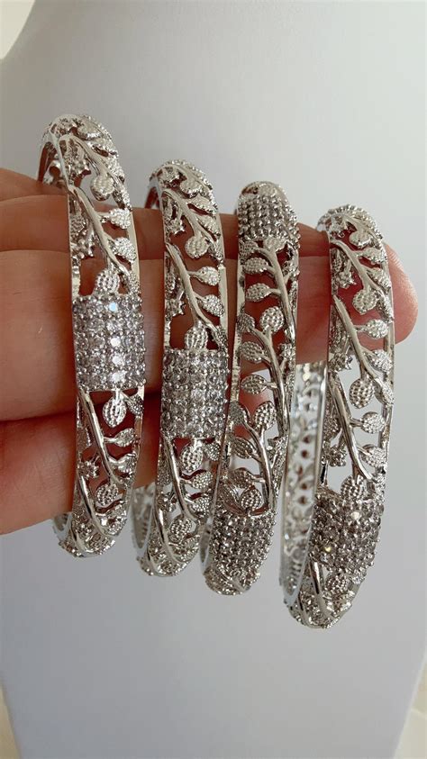 Silver Diamond Bangles /flower Design Real Silver Bangle Design/indian ...