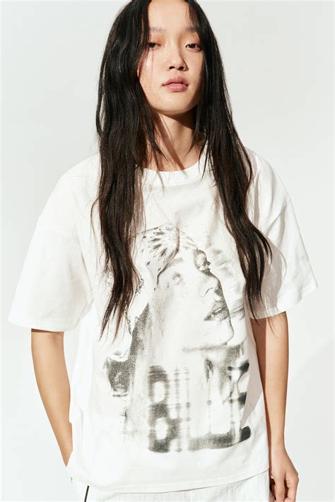 Oversized printed T-shirt - White/Billie Eilish - Ladies | H&M IN