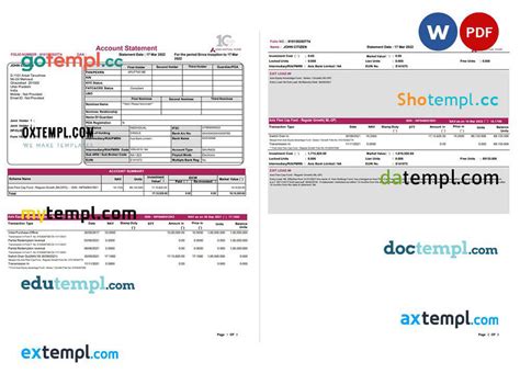 Doctempl - India Axis banking statement, Word and PDF template, 3 pages ...