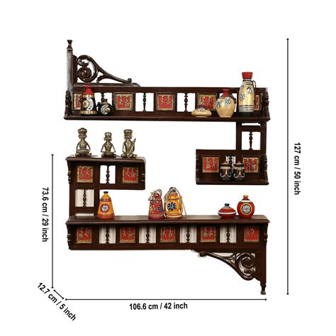 Amber Wall Decor Shelves in Teakwood with Walnut Finish adorned with B ...