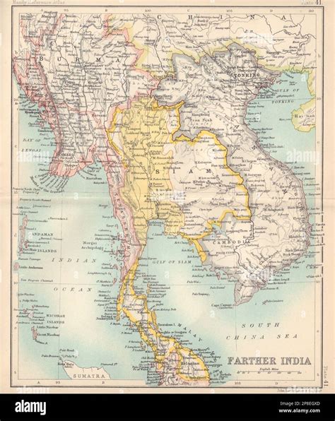 Farther India. Siam in spheres of influence. Anam. Burma. Indochina 1898 map Stock Photo - Alamy