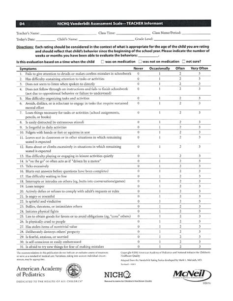Adhd-inital-assessment- Vanderbilt - NURS 3112 - Studocu