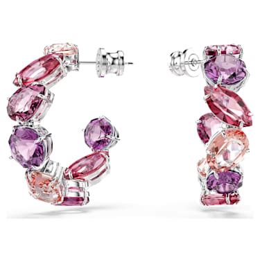 Gema hoop earrings, Pink, Rhodium plated | Swarovski