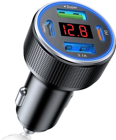 Amazon.com: USB C Car Charger, 4 Port 78W Dual USB Car Charger Adapter ...