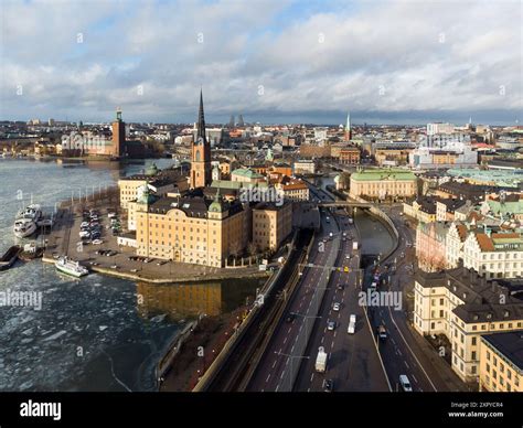 Stockholm, Sweden: Aerial view of Stockholm Gamla Stan old town and the ...