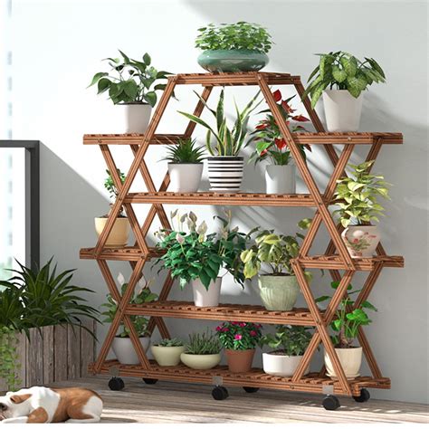 Buy Wooden Plant Stand Shelf 6-Tier Shelves with Wheels Flower Rack ...