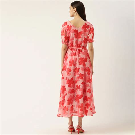 Seasonalstyle | Pink Floral Georgette Maxi Dress