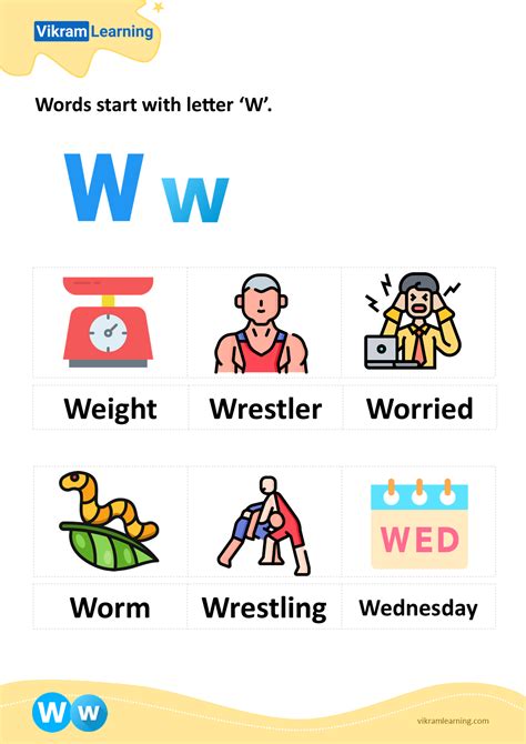 Download words start with letter 'w' worksheets | vikramlearning.com