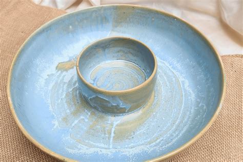 Chip and Dip Bowl Handmade Light Blue