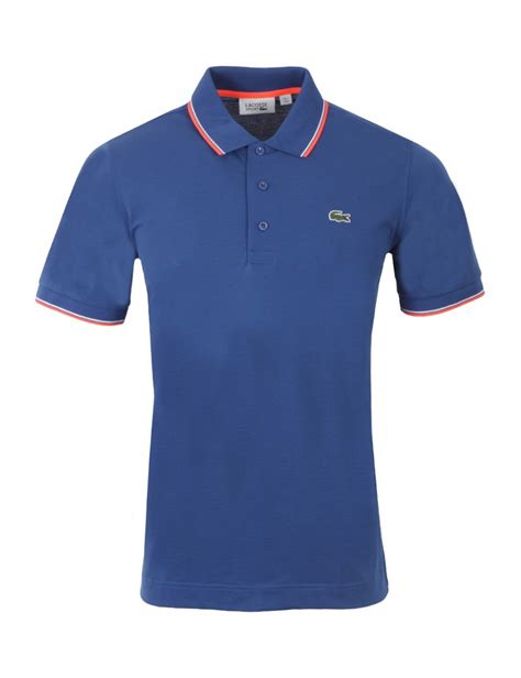 Polo uomo lacoste sport yh7900 blu con bordini bianco e rosso