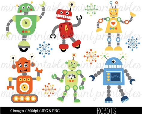 Robot Clipart, Digital Robots Clip Art, Birthday Clipart, Robot Party ...