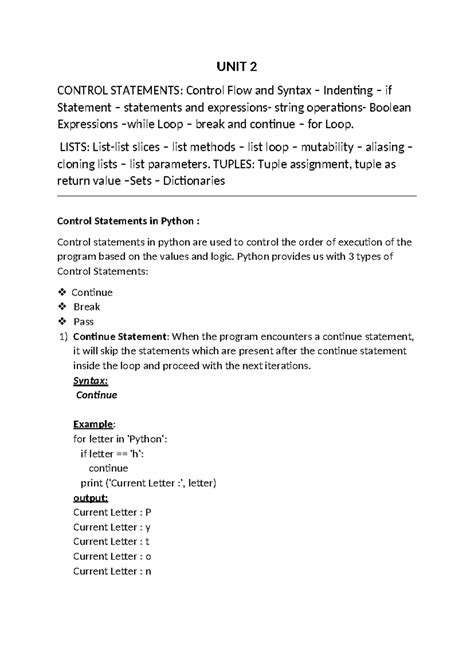 UNIT 2-py notes - nil - UNIT 2 CONTROL STATEMENTS: Control Flow and ...