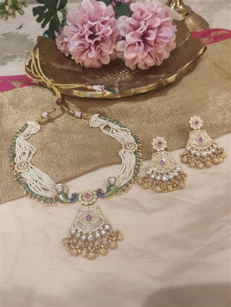 Majestic Handcrafted Peacock Necklace With Golden Beads – Emporia Jewels