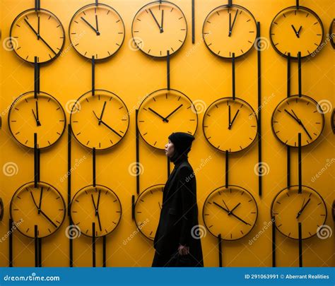 A Person Standing in Front of a Wall of Clocks Stock Illustration ...