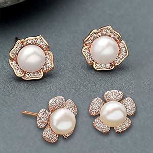Zaveri Pearls Set of 2 Rose Gold Contemporary Cubic Zirconia Brass Stud ...