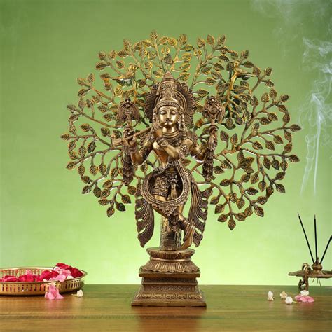 Buy Divine Brass Krishna statue with Kalpavriksha Tree - 24 inches ...