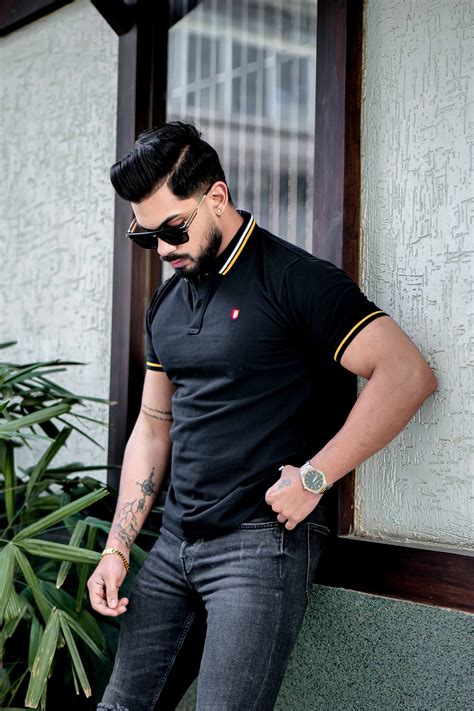 Black Yellow Ribbed collar logo embroidered Polo T-Shirt – Gritstones