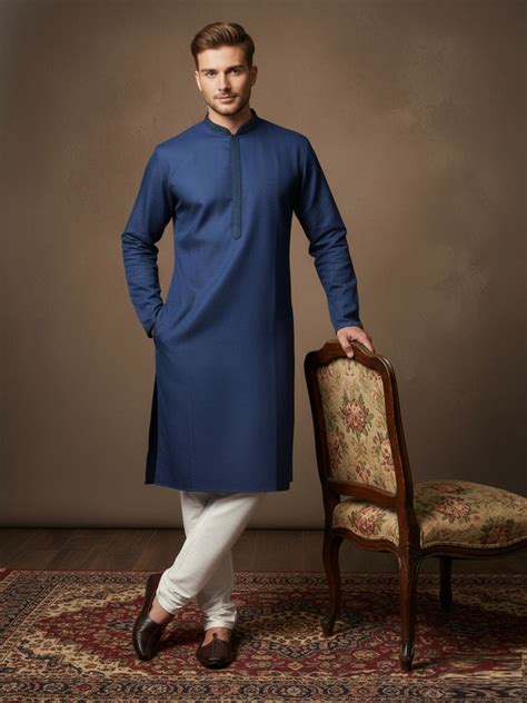 Sanwara Classic Cotton Deep Blue Self Pattern Kurta for Men – Sanwara ...