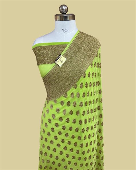 Light Green Pure Khaddi Georgette Antique Zari - Banarasi Saree – The ...