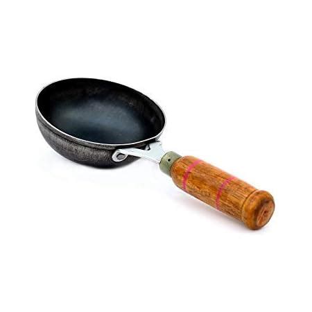 The Indus Valley Pre Seasoned Iron Tadka Pan with Wood Handle/Black ...
