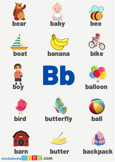 Letter B Vocabulary with Pictures, Alphabet B Words PDF Worksheet For ...