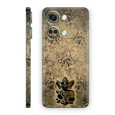 Mobile Skin Wrap Golden Ganesh on Brown Floral : Protect Your Phone and ...