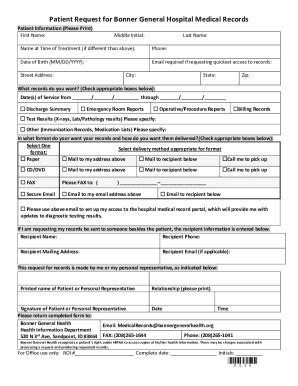Bonner General Hospital Medical Records - Fill Online, Printable ...