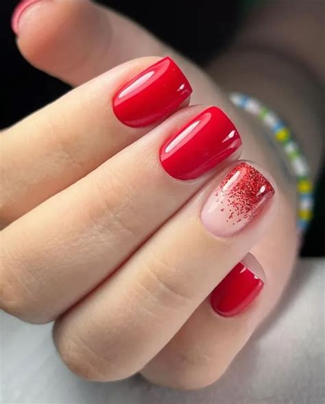 GIRISA Set Of 14Pc, Press-On Square Cherry Red Glitter Glossy Finish ...