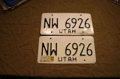 original matched pair Utah white with black letters license plate 1980s #2 | #3925083561