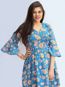 Gulrukh - Hand Block Printed Cotton Wrap Midi Dress With Bell Sleeves ...