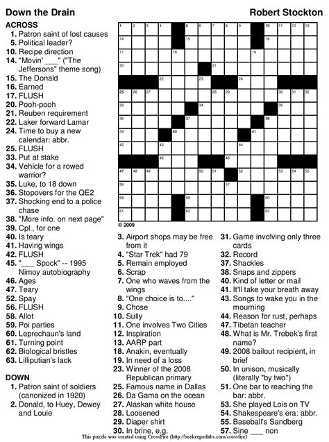Medium Difficulty Printable Crossword Puzzles - Medium Level Free ...