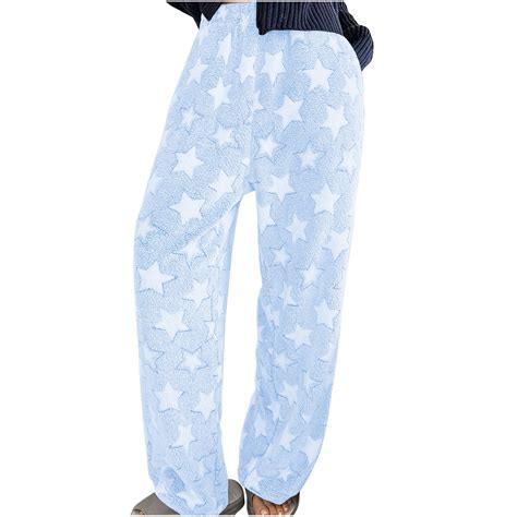 Oplxuo Women's Cute Stars Plush Pajama Pants - Fluffy Soft Fleece Warm ...