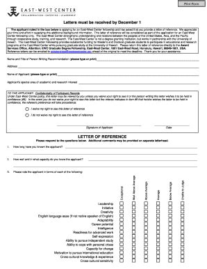 Fillable Online eastwestcenter 2014 Letter of Reference Form for PDF ...