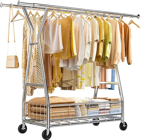 Amazon.com: Raybee Clothes Rack Heavy Duty Rolling Clothing Rack with ...