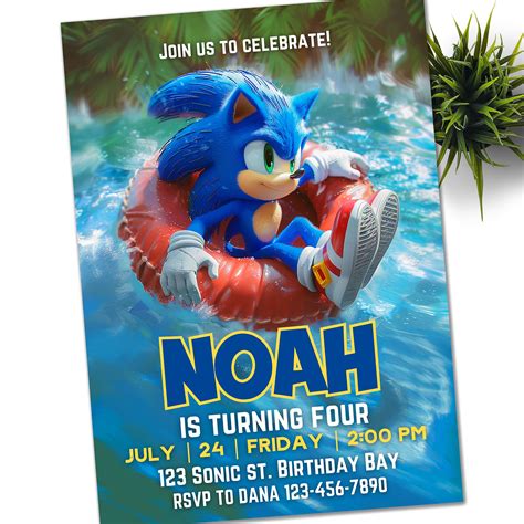 Editable birthday sonic invitation super hedgehog kids party e invite ...