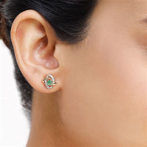 14KT Yellow Gold Radiant Ripples Emerald and Diamond Earring