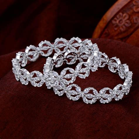 Buy Estele Rhodium Plated CZ Sparkling Bangle for Women Online