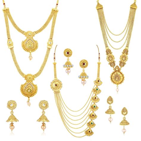Sukkhi Ethnic Gold Plated Kundan Multi-String Set of 3 Necklace Combo ...